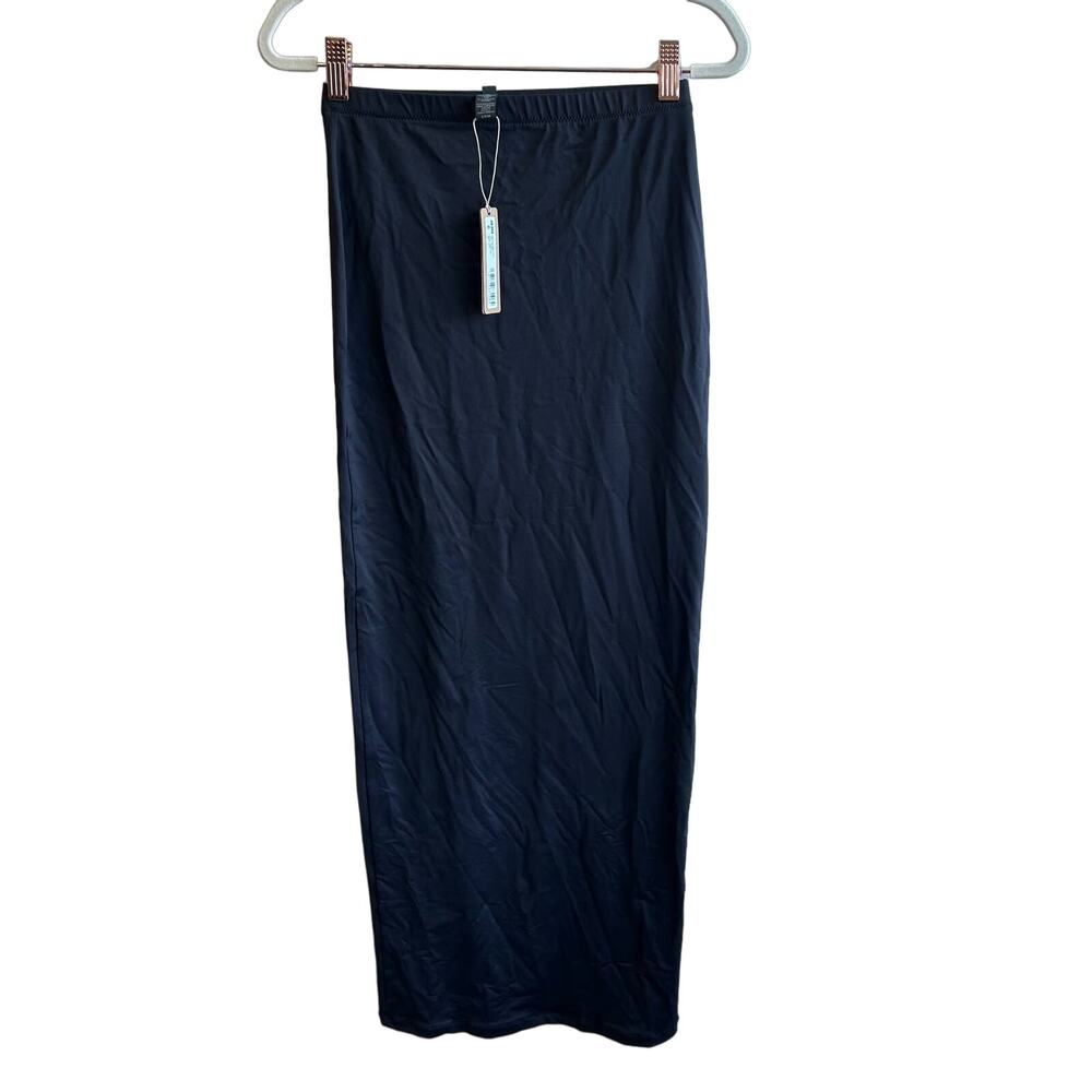 Skims Signature Swim Black Long Tube Skirt Women's NWT Size S High Rise Maxi